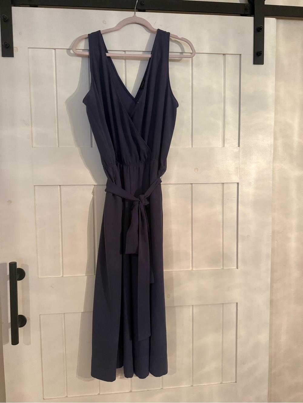 Ann Taylor Deep Navy/ Gray Sleeveless Wrap Jumpsuit with Tie Waist